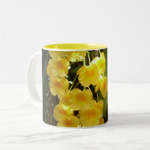 Hängning av Gult Orchids Tropical Flowers Två-Tonad Mugg