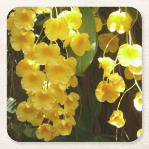 Hängning av Gult Orchids Tropical Flowers Underlägg Papper Kvadrat