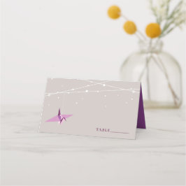 Hängning av Lila Origami Pappra Cranes Asian Bröll Placeringskort