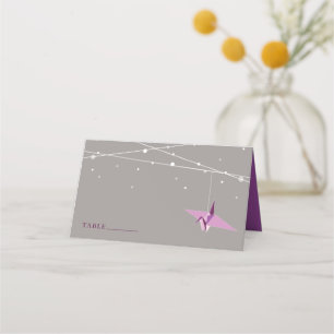 Hängning av Lila Origami Pappra Cranes Asian Bröll Placeringskort