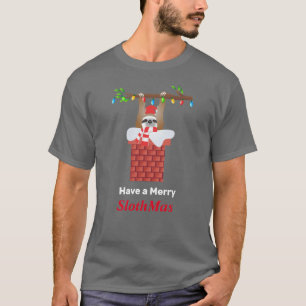 Hängning av tomten Sloth med Ljus nedåt på Skorste T Shirt
