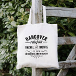 Hangover Relief Kit | Bröllopsförmån Tygkasse<br><div class="desc">Lagrar de här tålarna med vatten, snacks och smärtstillande, och ge dem som bröllopsfavörer eller välkomstpåsar... dina trötta gäster kommer att tacka dig! Design innehåller "Hangover Relief Kit - In Sickness and In Health" i svart vintage apothecary stil text, med namn och bröllop. Om det behövs klickar du på "Anpassa"...</div>