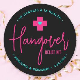 Hangover Relief Kit Hot Pink Teal Bröllopsgåva Runt Klistermärke