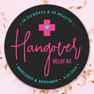 Hangover Relief Kit Hot Pink Teal Bröllopsgåva Runt Klistermärke