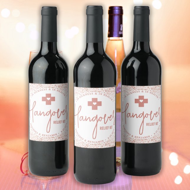 Hangover Relief Kit Modern Ro Guld bröllopsförmån Vinflaska Etikett (Skapare uppladdad)