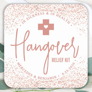 Hangover Relief Kit Ro Guld Wedding Favor Fyrkantigt Klistermärke