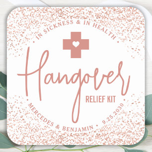 Hangover Relief Kit Rose Gold Bröllopsgåva Fyrkantigt Klistermärke