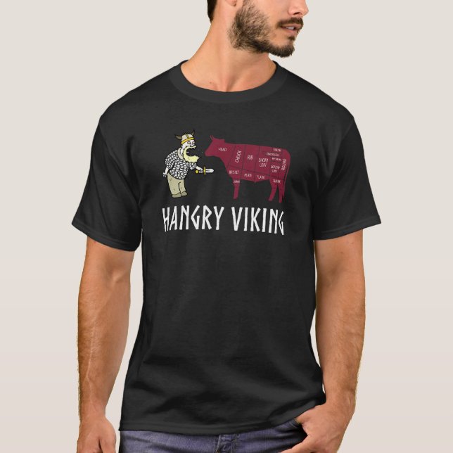 Hangry Viking Hungry Scandinavian Norse Beef T Shirt (Framsida)