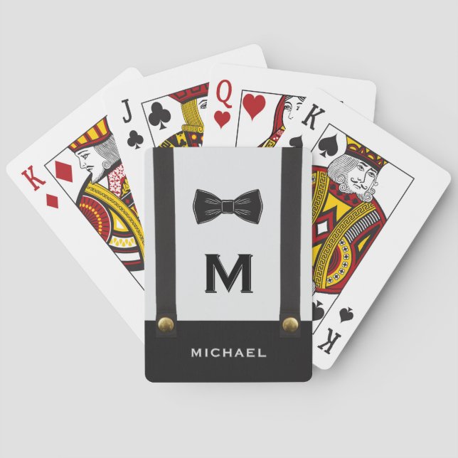 Hängslen & Flaska Namn Monogram Bröllop Casinokort (Baksidan)