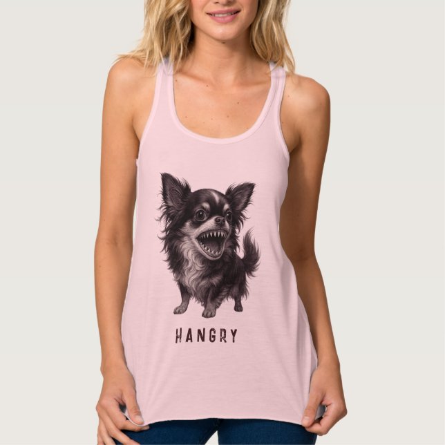 Hangy Chihuahua - Funny Aggressiv Arg Scary Linne Med Racerback (Framsida)