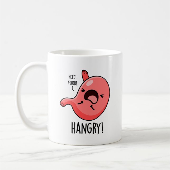 Hangy Funny Hungrig Arg Stomach Pun Kaffemugg (Vänster)