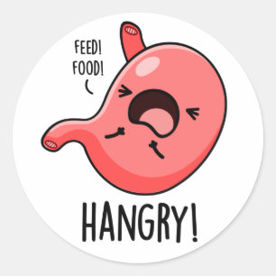 Hangy Funny Hungrig Arg Stomach Pun Runt Klistermärke