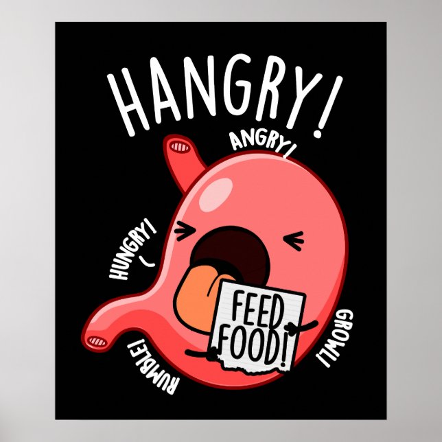 Hangy Funny Stomach Pun Mörk BG Poster (Framsidan)