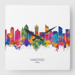 Hangzhou China Skyline Fyrkantig Klocka