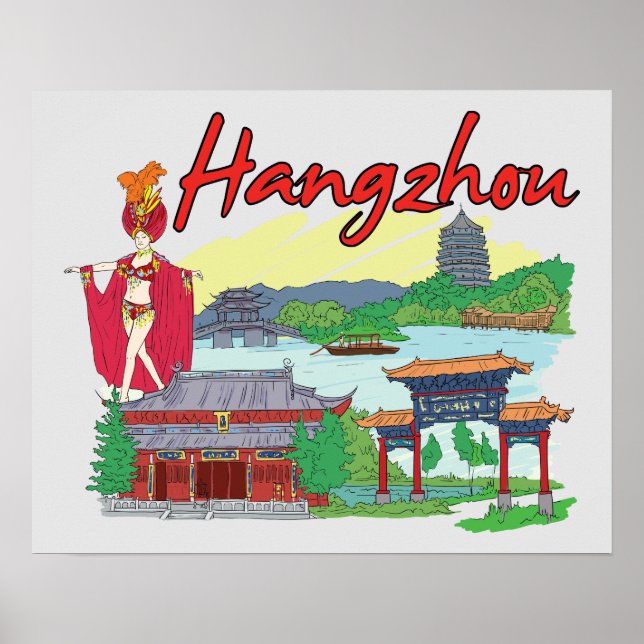 Hangzhou, China Travel Poster (Framsidan)