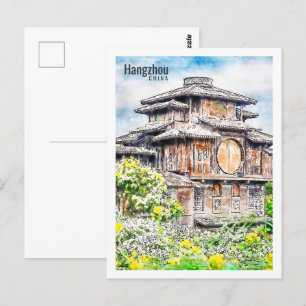 Hangzhou China Travel Ställe Watercolor Vykort