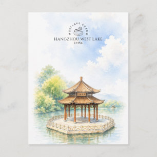 Hangzhou västra sjön Kina Akvarell Resa Postc Vykort