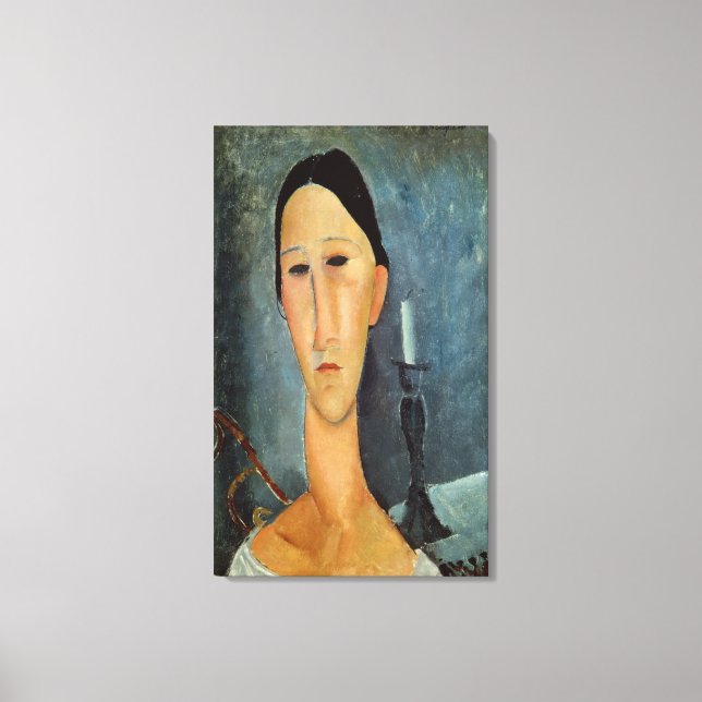 Hanka Zborowska med en Candlestick, 1919 Canvastryck (Framsida)