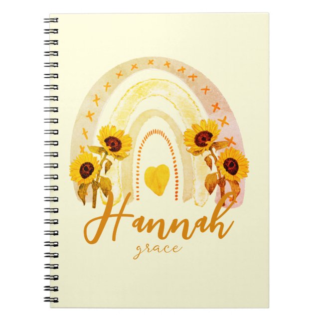 Hanna Hebrew Meaning Grace Rainbow Solros Boho Anteckningsbok (Framsidan)