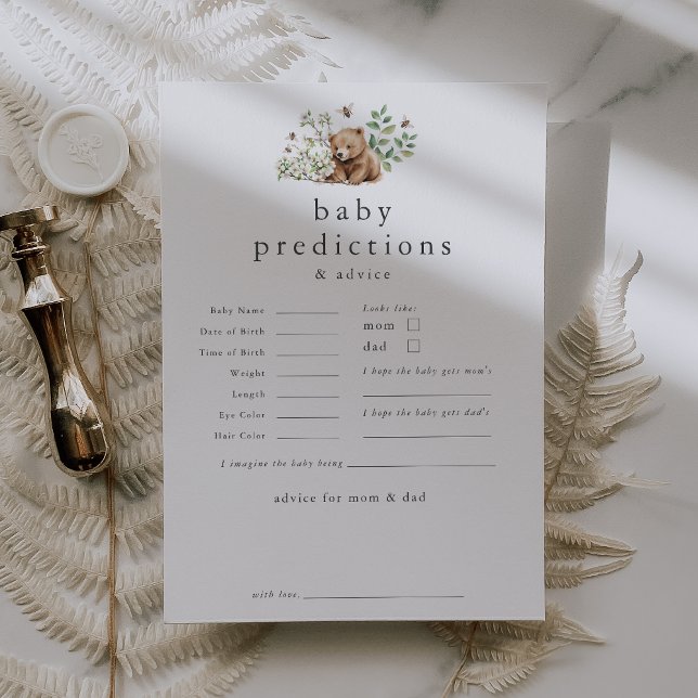 HÄNNAH Bear Baby Predictions Baby Shower Game Card Inbjudningar (HANNAH Bear Baby Predictions Baby Shower Game Card)