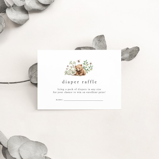 HANNAH Bear Woodland Baby Shower Raffle Tilläggskort (HANNAH Bear Woodland Baby Shower Diaper Raffle Enclosure Card)