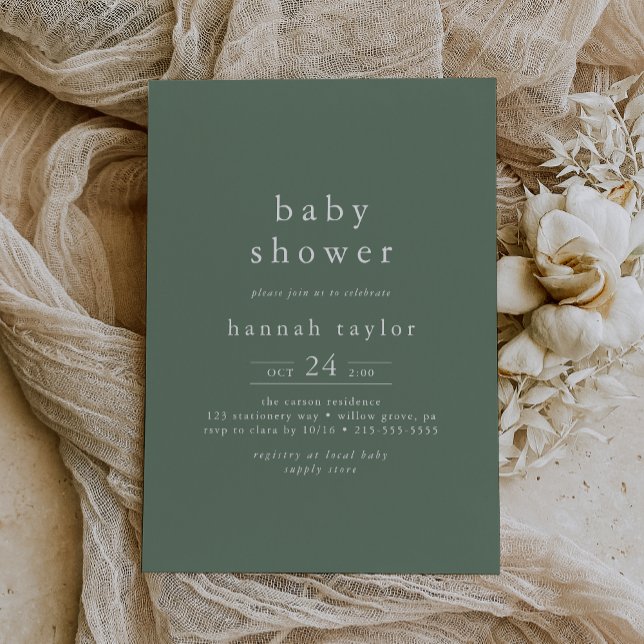 HANNAH Boho Modern Sage Grönt Simple Baby Shower Inbjudningar (HANNAH Boho Modern Sage Green Simple Baby Shower Invitation)