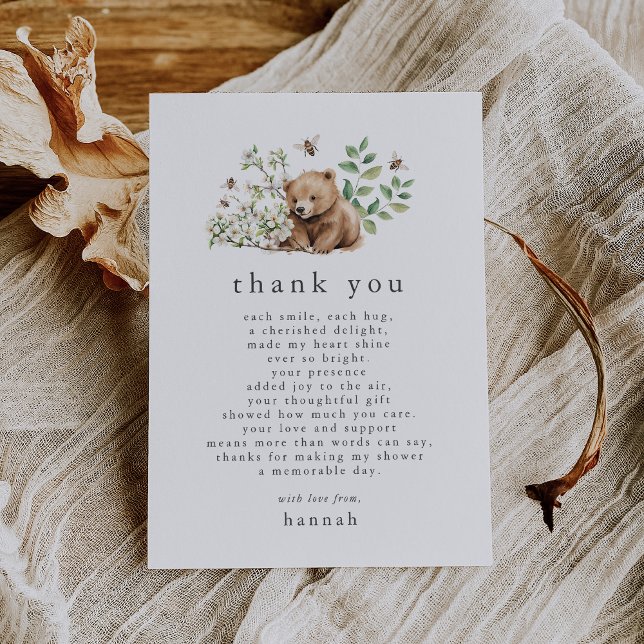HANNAH Boho Summer Bear Bee Woodland Baby Shower Tack Kort (HANNAH Boho Summer Bear Bee Woodland Baby Shower Thank You Card)