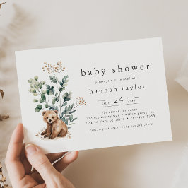 HANNAH Cute Boho Summer Bear Woodland Baby Shower Inbjudningar