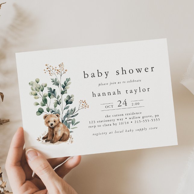 HANNAH Cute Boho Summer Bear Woodland Baby Shower Inbjudningar (HANNAH Cute Boho Summer Bear Woodland Baby Shower Invitation)