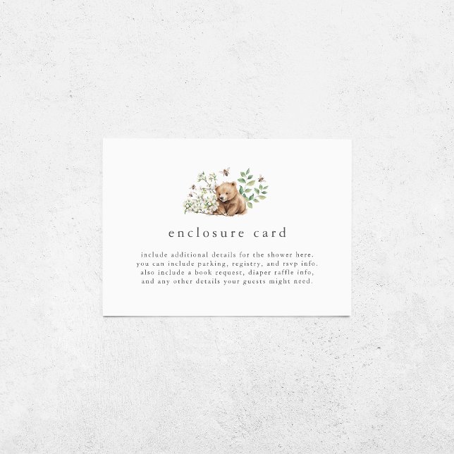 HANNAH Gender Neutral Bear Woodland Baby Shower Tilläggskort (HANNAH Gender Neutral Bear Woodland Baby Shower Enclosure Card)