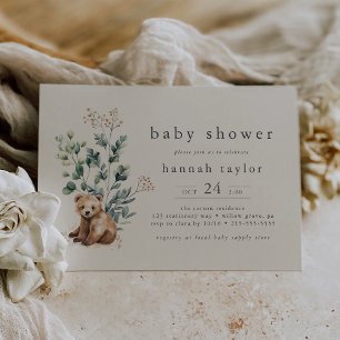 HANNAH Gender Neutral Vintage Woodland Baby Shower Inbjudningar