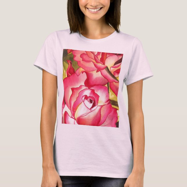 Hannah Gordon rosa ros vattenfärgsart T-shirt (Framsida)