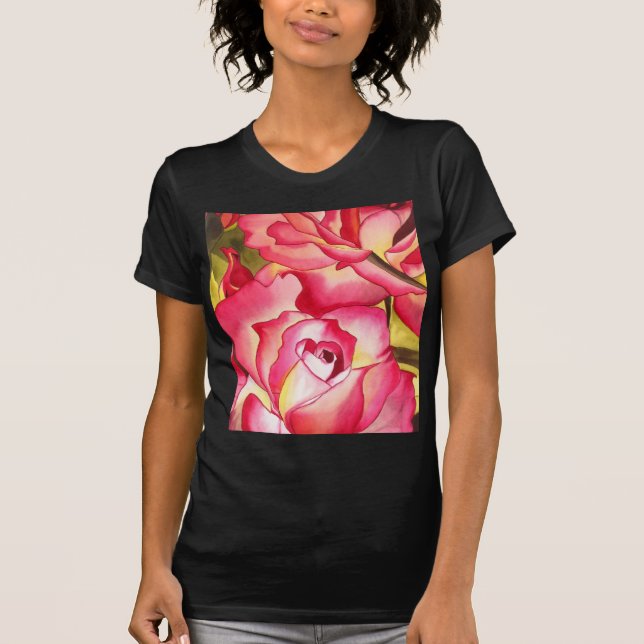 Hannah Gordon rosa ros vattenfärgsart Tee Shirt (Framsida)