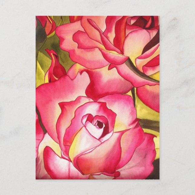 Hannah Gordon rosa ros vattenfärgskonst Vykort (Framsida)