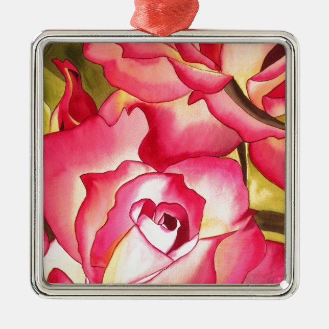 Hannah Gordon rosa vattenfärgskonst Julgransprydnad Metall (Framsidan)