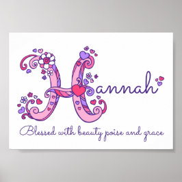 Hannah initial H doodle hjärtart art namn betyder Poster