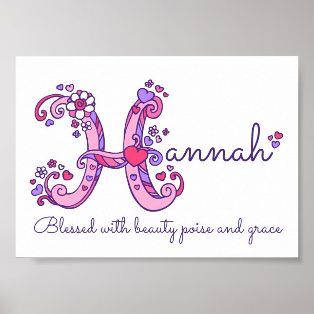 Hannah initial H doodle hjärtart art namn betyder Poster (Framsidan)