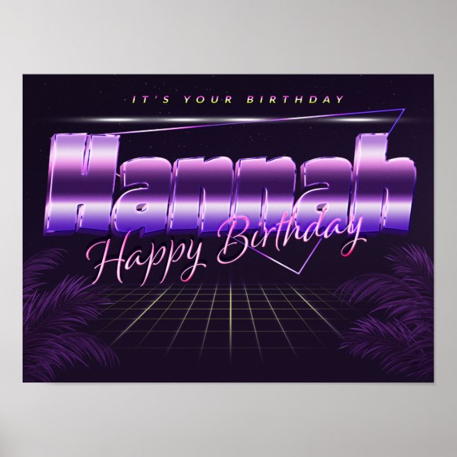 Hannah Namn Vorname lila retro Poster Geburtstag (Framsidan)
