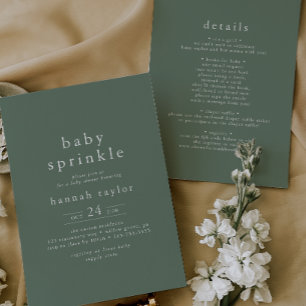 HANNAH Neutralt Grönt Boho Simple Baby Sprinkle Inbjudningar
