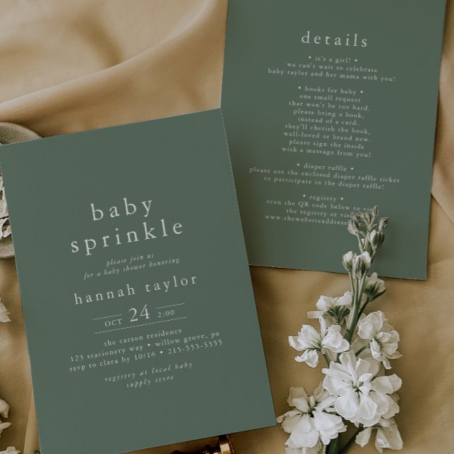 HANNAH Neutralt Grönt Boho Simple Baby Sprinkle Inbjudningar (ANNAH Neutral Green Boho Simple Baby Sprinkle Invitation)