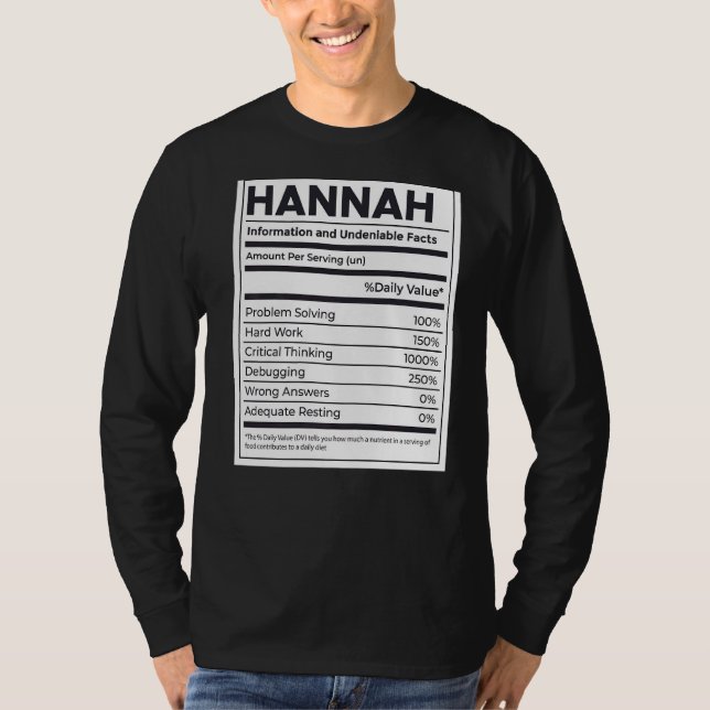Hannah Nutrition Information Problemlösande hårddi T Shirt (Framsida)