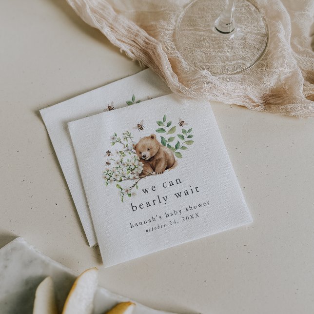HANNAH Vi kan bearly Wait Woodland Baby Shower Pappersservett (HANNAH We Can Bearly Wait Woodland Baby Shower Napkins)