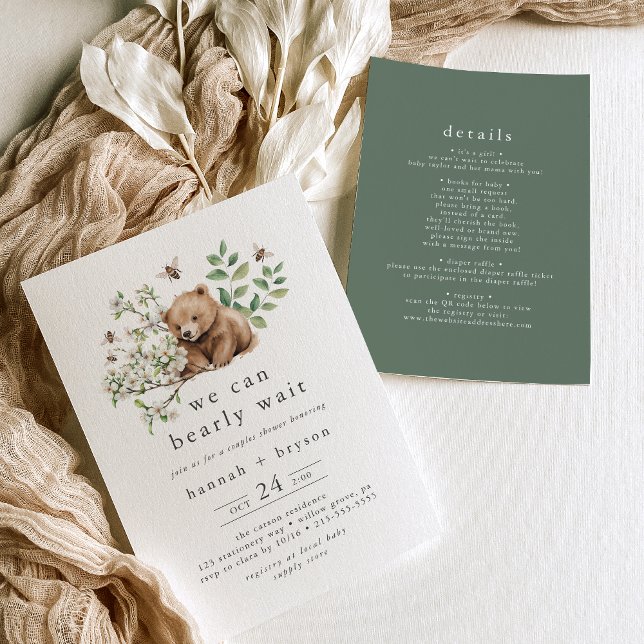 HANNAH Vi kan bearly Wait Woodland Par Shower Inbjudningar (HANNAH We Can Bearly Wait Woodland Couples Shower Invitation)