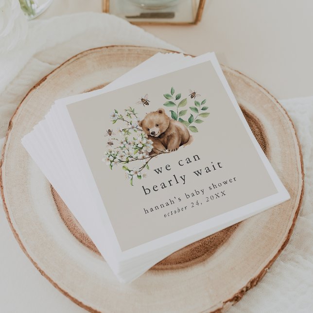 HANNAH-Vintagen.. Vi kan bolla babyduschen Pappersservett (HANNAH Vintage We Can Bearly Wait Baby Shower Napkins)
