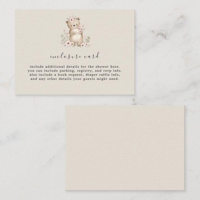 HANNAH Woodland Baby Shower-skåp Tilläggskort (Fram/baksida)