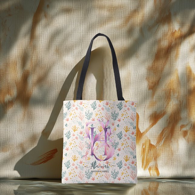 Hannahs livfulla korallblommiga monogram - H Tygkasse (Skapare uppladdad)