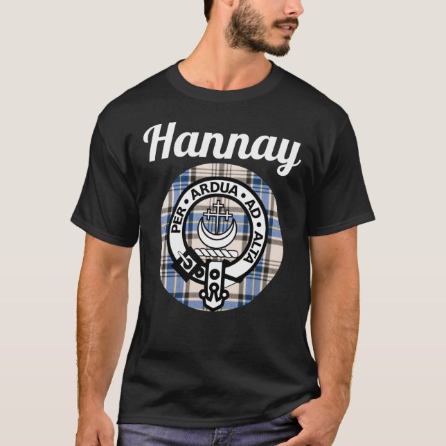 Hannay Klan Scottish Namn Jackar av Arm Tartan T Shirt (Framsida)
