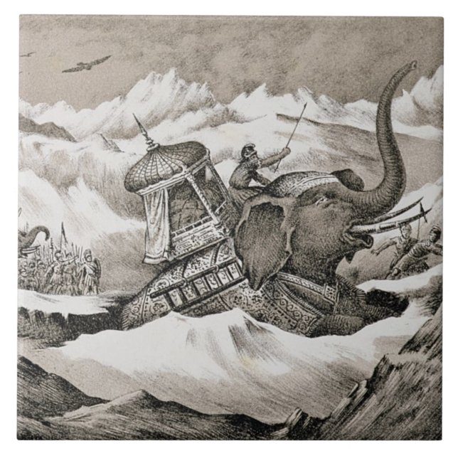 Hannibal (247-c.183 BC) och hans krigelefantcros Kakelplatta (Framsidan)