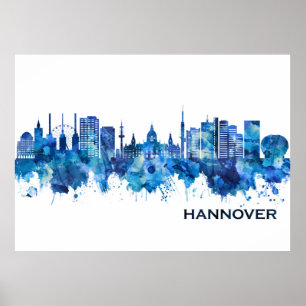 Hannover Tyskland Skyline Blue Poster