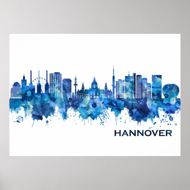 Hannover Tyskland Skyline Blue Poster (Framsidan)